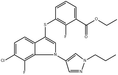 Aċidu benżojku, 3-[[6-kloro-7-fluworo-1-(1-propil-1H-pirazol-4-il){ {8}}H-indol-3-il]thio]-2-fluoro-, Ethyl Ester (ACI) Nru CAS: 1782070-73-8
