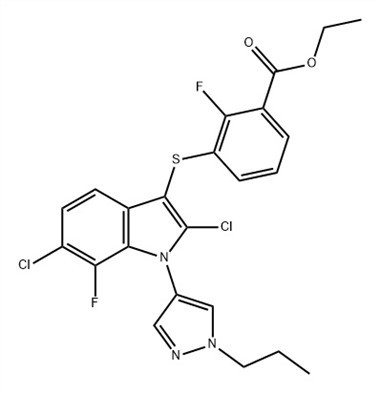 Aċidu benżojku, 3-[[2,6-dikloro-7-fluworo-1-(1-propil-1H-pirazol-4-il )-1H-indol-3-il]thio]-2-fluoro-, Ethyl Ester (ACI) Nru CAS: 1782070-79-4